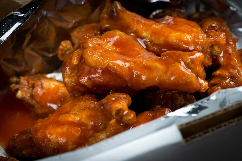 zoomed in shot of buffalo wings